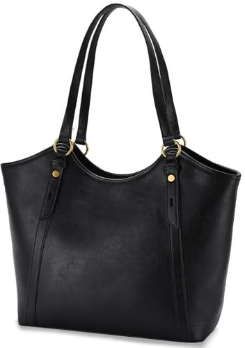 VASCHY Sac Cabas Femme Cuir PU, Mode Sac à Main Élégant pour Cours Sac Ordinateur 14 Pouces Grand Format Tote Bag Zippé pour Travail École Voyage Noir