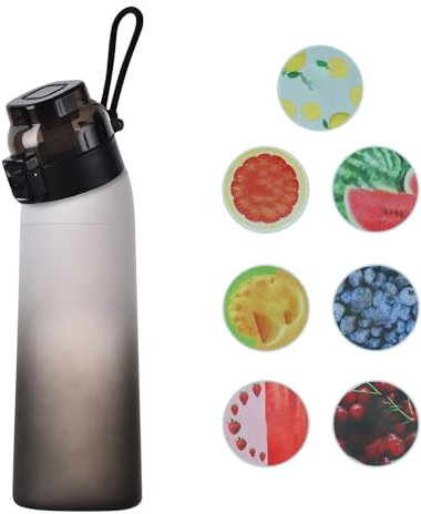 Trinkflasche mit Geschmack, Flasche Starter Set Schwarz Flasche Original, Trinkflasche 700ml mit 7 Duft Pods, Luft Wasserflasche mit Geschmack, Trinkflasche Set, Water Bottle with Flavor