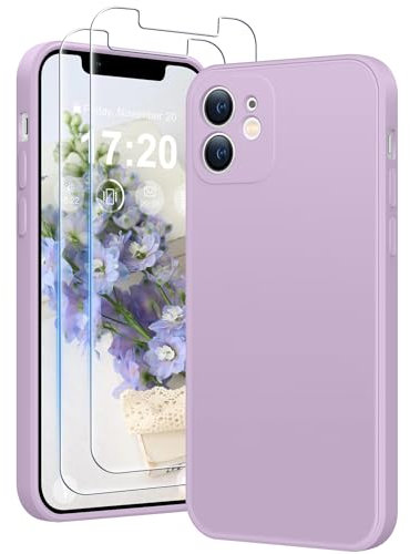HuwaiH 3 in 1 Hülle für iPhone 11, mit 2 Stück 9H 0.33mm Panzerglas, Upgraded Kameraschutz, Kratzfeste Stoßfeste Handyhülle für iPhone 11 (violett)
