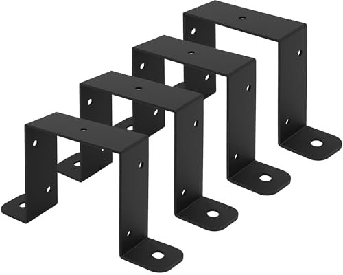 Wdwlbsm 4PCS Square Tube Strap Clamp, 4x4 Square Pipe Clamp, U Shape Bracket Clamp with Powder Coated, Black Deck Fence Post Tie Bracket for Balcony Railing, Stairs Railing