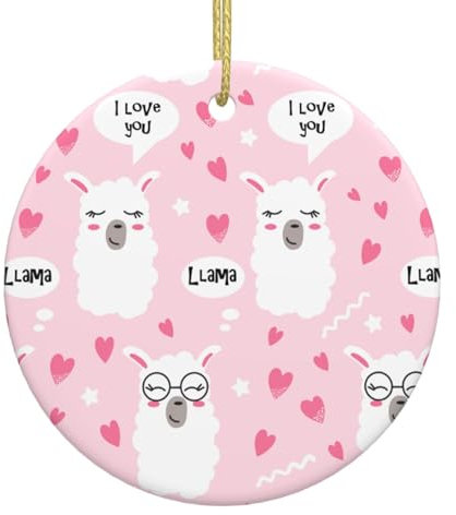 Weihnachtsbaumschmuck Rosa Herz Lama Baumschmuck Weihnachten Lustiges Weihnachtsanhänger Personalisierte Weihnachtlicher Baumschmuck, 1 Piece