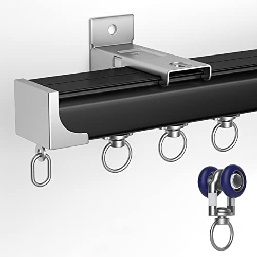 SaryEdge Schwarze Vorhangschiene für Garage/Wohnzimmer/Klassenzimmer, Krankenhaus/Schlafzimmer. Schiebe-Raumteiler-Schienensystem mit Rollenhaken und Endkappe, inkl. Verbindung(Wandhalterung – 10 m