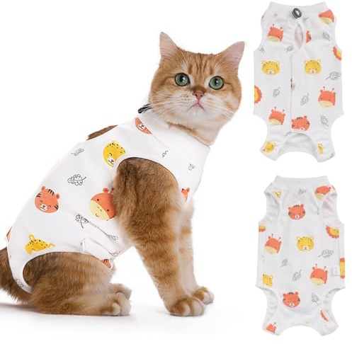LOMSUXA Tuta per Recupero Gatti, Body Gatto Postoperatorio, Vestito Chirurgico Animale Domestico, Gatto Femmina Post Intervento Tutina,per Ferite Addominali o Malattie Pelle,per 4-7 kg (Stile B)