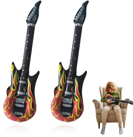 LAKJUOZ 2 Pezzi Chitarra Gonfiabile Fiamma Air Guitars Strumenti Musicali Gonfiabili 90Cm Chitarra Gonfiabile Rock Palloncino Per Carnevale Compleanno Ragazzi Ragazze