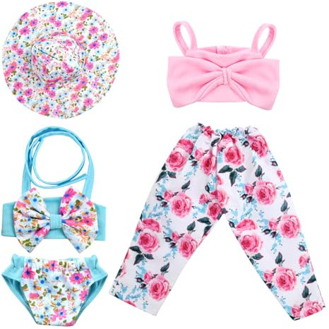 Puppenkleidung Sommer, Kleidung Outfits für Baby Puppen, Baby Puppe Kleidung, Schwimm-Set für Puppen, Puppenkleidung Set 35-45 cm, Puppenzubehör mit Hut, Badeanzug