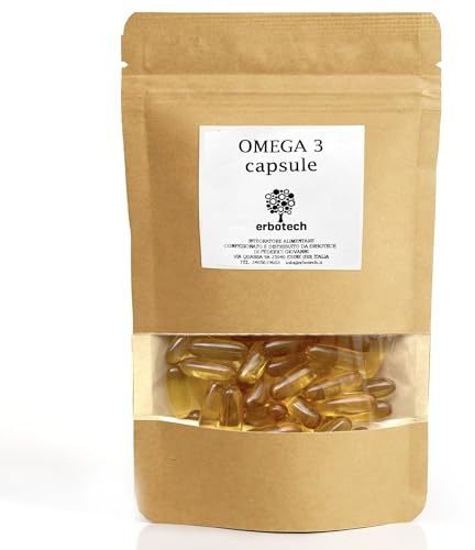 ERBOTECH Omega 3 in Capsule, Confezione da 400 g, circa 280 Compresse di Olio di Pesce, Integratore Alimentare con Acidi Grassi per Controllare Colesterolo e Trigliceridi