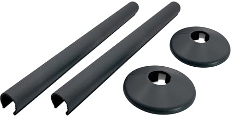 200mm Basalt Grey Retro Fit Snap On Plastic Radiator Sleeve Cover & Collar Sets Pair for 15mm Pipe