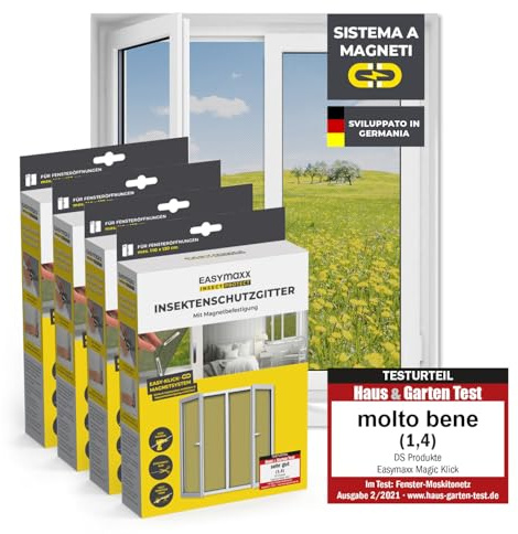 EASYmaxx Insect Protect Fliegengitter Fenster mit Magnetbefestigung | zuschneidbares Moskitonetz | Insektenschutz Fenster bis 110 x 130 cm | Mückenschutz Magnet - leichte Montage [4 Stück]