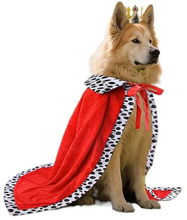 Königliches Hundekostüm für Partys – Verkleidungsset mit Goldener Krone & rotem Umhang – Lustiges Outfit für kleine Hunde zu Karneval, Halloween & Fotoshooting