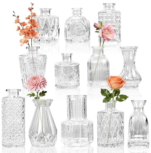 Der Rose 12 Stück Kleine Vasen Set zur Tischdeko Hochzeit Deko | Sicher verpackt Vintage inspiriertes Design Festliche Tischdekoration Eine stimmungsvolle Dekoration schaffen