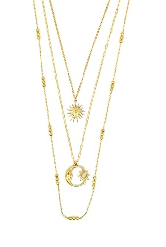 Elbella Hamburg Halskette Damen Triple Gold & Silber aus Edelstahl – 3-Reihig Wasserfest & Verstellbar (Ein Verschluss) – Schmuck Geschenk für Frauen & Freundin – Freigeist-Kollektion