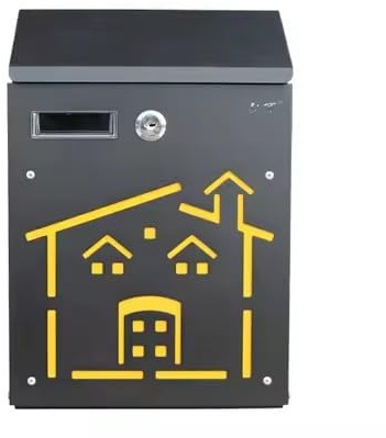 Buzón de Pared Correo con Tapa Antilluvia, Buzón de Exterior de Metálico con Cerradura y Llaves, Buzón Impermeable de Gran Capacidad para Cartas, Fácil de Instalar. (B)