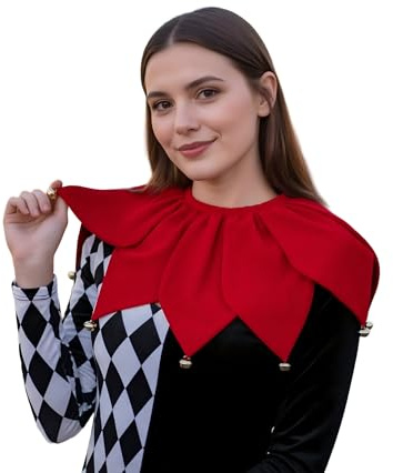 Narrenkragen mit Glocken, Harlekin Kostüm Kragen für Karneval Halloween | Harlekin-Narrenkragen aus weichem Polyester-Kurzflor mit Glocken, Bindebändern und drei Farbkombinationen.