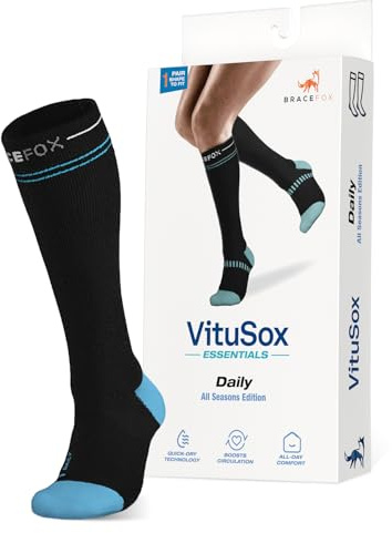 Bracefox® Kompressionsstrümpfe 'VituSox' | 15-20 mmHg professionell | 1 Paar | für Damen und Herren | Lange Stützstrümpfe für Flug, Reisen, Laufen | Kompressionssocken