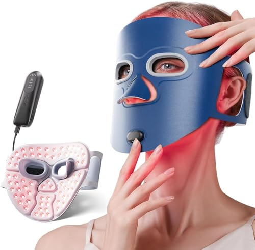 Pinkiou 280 LED Maske Gesicht für die tägliche Gesichtspflege, 4 Modi Infrarot-Gesichtsmaske mit Augenschutz, wiederaufladbarer 3000-mAh-Akku, Anti-Aging Hautpflegegerät für den Heimgebrauch
