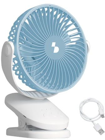 BEPER P206VEN421 Mini ventilador con clip recargable por USB, ventilador portátil de 4 velocidades, oscilante, temporizador de hasta 8 horas, inclinación de 180°, ventilador de mesa o para colgar