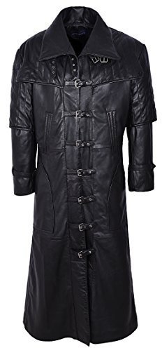 Men's Captain Black Full-Length Van Helsing Duster Nappa Leather Jacket Coat (3XL)