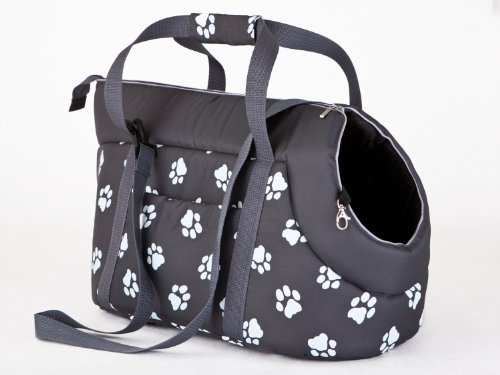 HobbyDog - Transporttasche für Hunde und Katzen, 25x43cm, Grau mit Pfoten