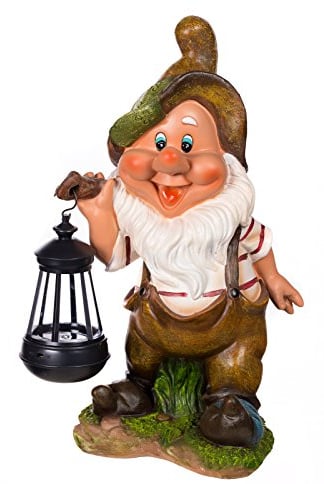 Birendy Figur, Zwerg, Gartenzwerg Gartenwichtel mit Solarlampe NF11021-2D 37 cm