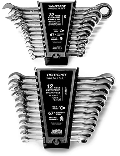 Juego de llaves de trinquete de punto apretado de 24 piezas, juego maestro que incluye pulgadas y métricas con organizador de llaves de acceso rápido. Nuestro estándar en juegos de llaves combinadas