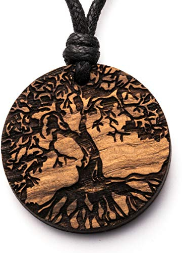treeforce Arbre de vie, saule de vie, arbre de vie, chaîne en bois, collier, porte-clés ou pendentif de voiture 3 en 1, bijoux DIY, fait à la main, durable et végétalien en bois