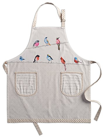 Maison d' Hermine Schürze, 100% Baumwolle, 1-teilig, verstellbare Nackenriemen-Schürze mit Mitteltasche und langen Bändern für Zuhause, Küche, Birdies On Wire – Frühling/Sommer (70 cm x 85 cm)