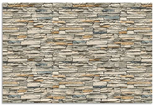 ARTland Spritzschutz Küchenrückwand aus Alu für Küche Herd Spüle 90x60 cm (BxH) mit Motiv Steinwand Landhaus Steinoptik Mauer Stein Beige R2QS