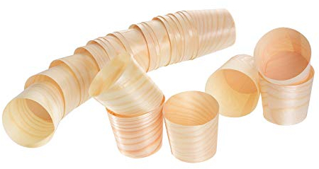 GRÄWE Lot de 25 gobelets en bois naturel, hauteur : 55 mm, diamètre : 55 mm, non traités, servir, jetables