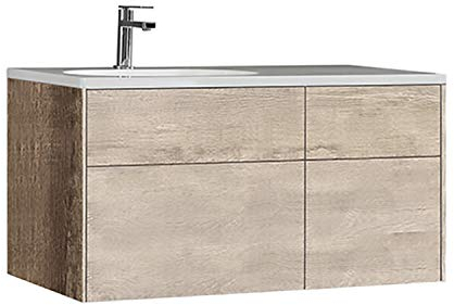 StoneArt Badmöbel Set mit Mineralguss Waschbecken und Unterschrank Waschtisch als Einzel- oder Doppelwaschbecken mit Unterschrank ohne Armaturen Venice VE-1010-I Eiche hell 100cm links
