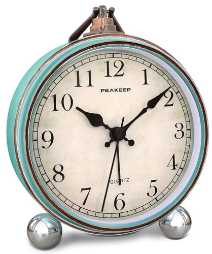 Peakeep Nostalgie Wecker Analog Mit Nachtlicht, 4 Zoll Zifferblatt, Schlummerfunktion, Ohne Ticken, Batteriebetrieben