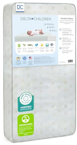 Delta Children Twinkle Galaxy Dual Sided Crib and Toddler Mattress - Premium Sustainably Sourced Fiber Core - Waterproof - GREENGUARD Gold Certified (Non-Toxic) - 7 Year Warranty - Made in USA