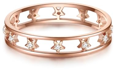GLANZSTÜCKE MÜNCHEN Damen Bandring mit Sternen aus 925/- Sterling Silber rosévergoldet mit Zirkonia weiß - Damenring Silberring Roségold