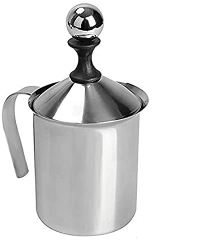 ANCLLO Manual Milk Frother, Stainless Steel Hand Pump Milk Foamer Handheld Milk Frothing Pitchers, Manual Operated Milk Foam Maker Japanese Double-Layered Hand Foamer(400ml)