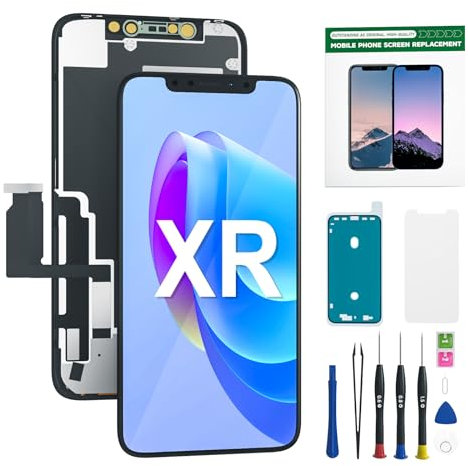 hoysg Schermo sostitutivo per iPhone XR HD LCD da 6,1 pollici e gruppo digitalizzatore touch 3D con strumenti di riparazione, nastro impermeabile, pellicola protettiva e True Tone