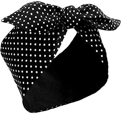 Fascia di Capelli a Pois Fascia per Bandana Accessori per Capelli per Costume Anni '50, Fascia Larga con Fiocchi per Donne e Ragazze (Nero, Piccoli Punti)