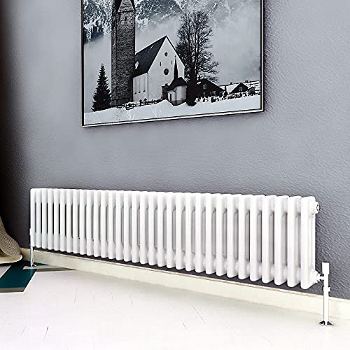 Acezanble∣3 Column Radiator, Horizontal 300mm White Wide Low Cast Iron Style Radiator Centre Heating for Window Hallway