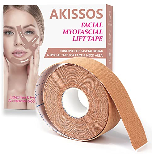Akissos Myofasziales Gesichtstraffungsband, Gesichtsstraffungsband, Anti-Falten-Patches, Anti-Frost-Aufkleber, Nackenliftband, Unisex, für Straffung und Straffung der Haut, 2,5 cm, 5 m