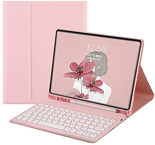 HENGHUI Fire HD 10 Plus/Fire HD 10 (2021) Keyboard Case - Pink, Bluetooth, Wireless, Round Key Cap, Magnetic Detachable