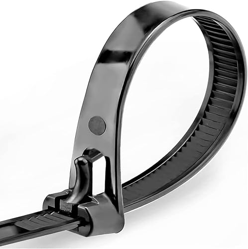 Oksdown Collier de Serrage Réutilisable en Nylon 200 mm × 7,6 mm Attache Câble Plastique Rilsan Serre Câbles Noir Lot de 100 Pièces