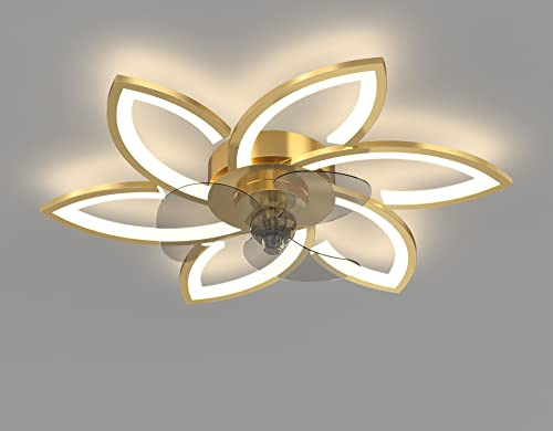 Deckenventilator mit Licht und Fernbedienung, Leise Schlafzimmerlampe Kreativer 6 Lichter Design Ventilator mit Lampe, LED Deckenleuchte Dimmbar Esstisch Esszimmer Fan Lampe (Gold, D lüfterlicht)