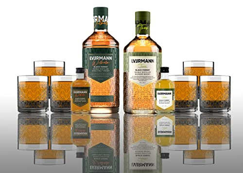 Evermann XXL Set - Whisky Wilhelm 0,7L (42% Vol) + Theo 0,7L (40% Vol) + 2 Evermann Miniaturen 10cl und 6 Tumbler GRATIS- [Enthält Sulfite]