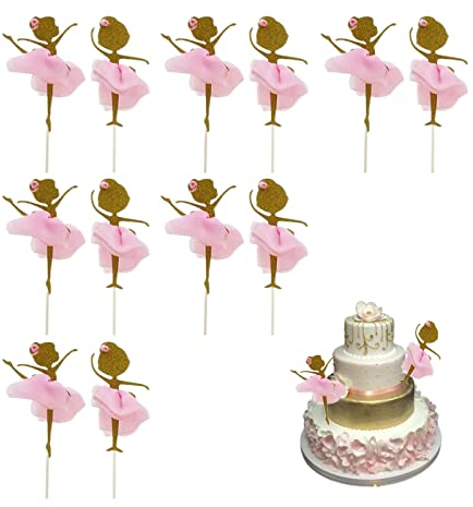 12 Stück Glitter Ballerina Tanzen Mädchen Cupcake Toppers Ballerina Tanzen Kuchen Topper Glitter Rosa Ballett Cupcake Topper für Hochzeit Geburtstagsfeier