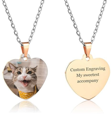 INBLUE Ciondolo Personalizzato a Forma di Cuore Incisione/Nome/Testo/Data/Immagine Colorata, Collana con Foto Incisa per Coppie Uomini Donne Regali Damigella D'onore Amanti Gioielli