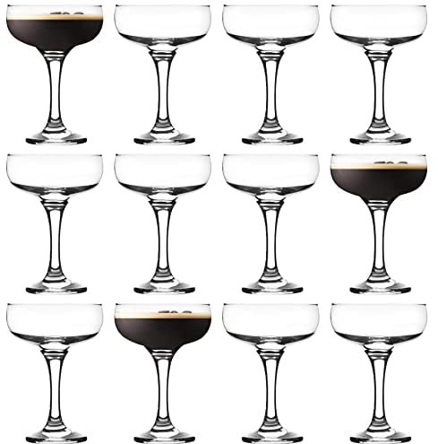 LAV 12x Clear 235ml Misket Glass Champagne Saucers - Vintage Glass Espresso Martini Prosecco Wine Gin Coupe Glasses Gift Set