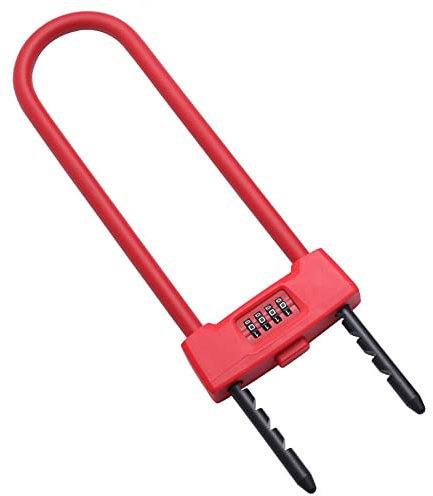 U-Lock - Bike Combo U-Lock - Four-Position Combination Padlock - Long Shackle Padlock - with Adjustable Shackle - Suitable for Bicycles, Electric Bikes, Mountain Bikes, Glass Doors (Red)