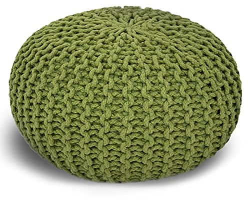 casamia Pouf Ø 55 o. 45 cm Strickhocker Sitzpouf Bodenkissen für Innen Indoor Größe ø 55 cm, Farbe grün