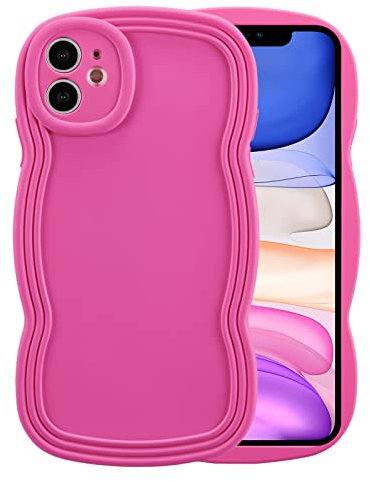 XIZYO Case for iPhone 11 6.1 Inch, Cute Solid Color Curly Wave Shape Frame Silicone Shockproof Case, for Women Girls Slim Soft TPU Full Camera Lens Protective Cover, Peach Red