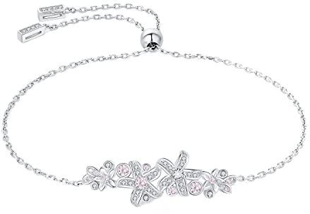 JewelryPalace 0.5ct Vintage Bracciale Fiore Donna Argento 925 con Cubica Zirconia Rosa, Braccialetto Donna Regolabile con Pietra a Taglio Rotondo, Bracciale Catena Anniversario Set Gioielli Donna