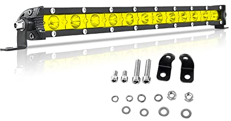 RIGIDON 13 Zoll 33CM 60W Led Lichtleiste KFZ 12V 24V Scheinwerfer Offroad Beleuchtung Strahler Led Arbeitsscheinwerfer Bar für Auto SUV UTV ATV LKW Traktor Fahrzeuge, 3000K Gelb Rückfahrscheinwerfer