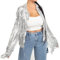 Fenyong Pailletten-Fransenjacke, Lametta-Jacke, Disco-Thema, Country, Konzert, Rave, Festival, Outfits für Damen, silber, Einheitsgröße